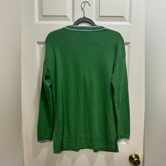 Talbots Women's Girlfriend Cardigan Tipped Par Green Blue Trim Size Small - Picture 2 of 10